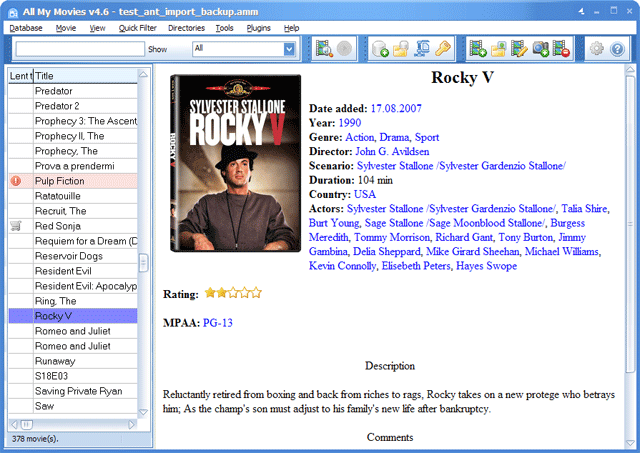 All My Movies main window snapshot