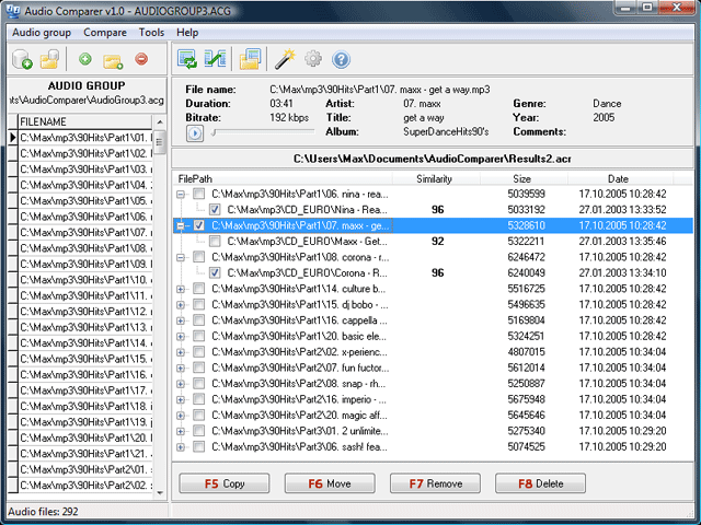 Audio Comparer - results