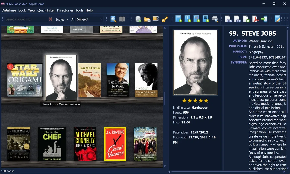 virtual shelf in the dark theme