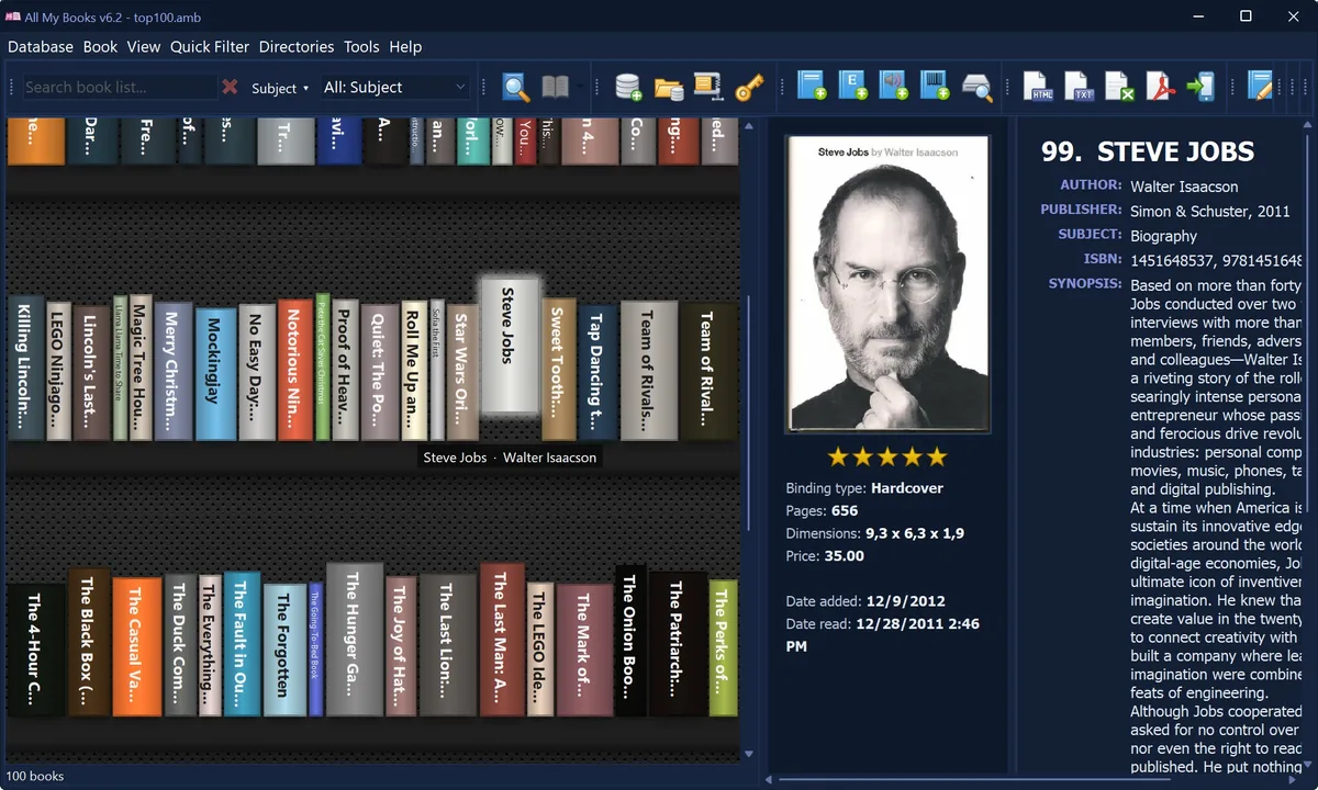 book spines in the dark theme