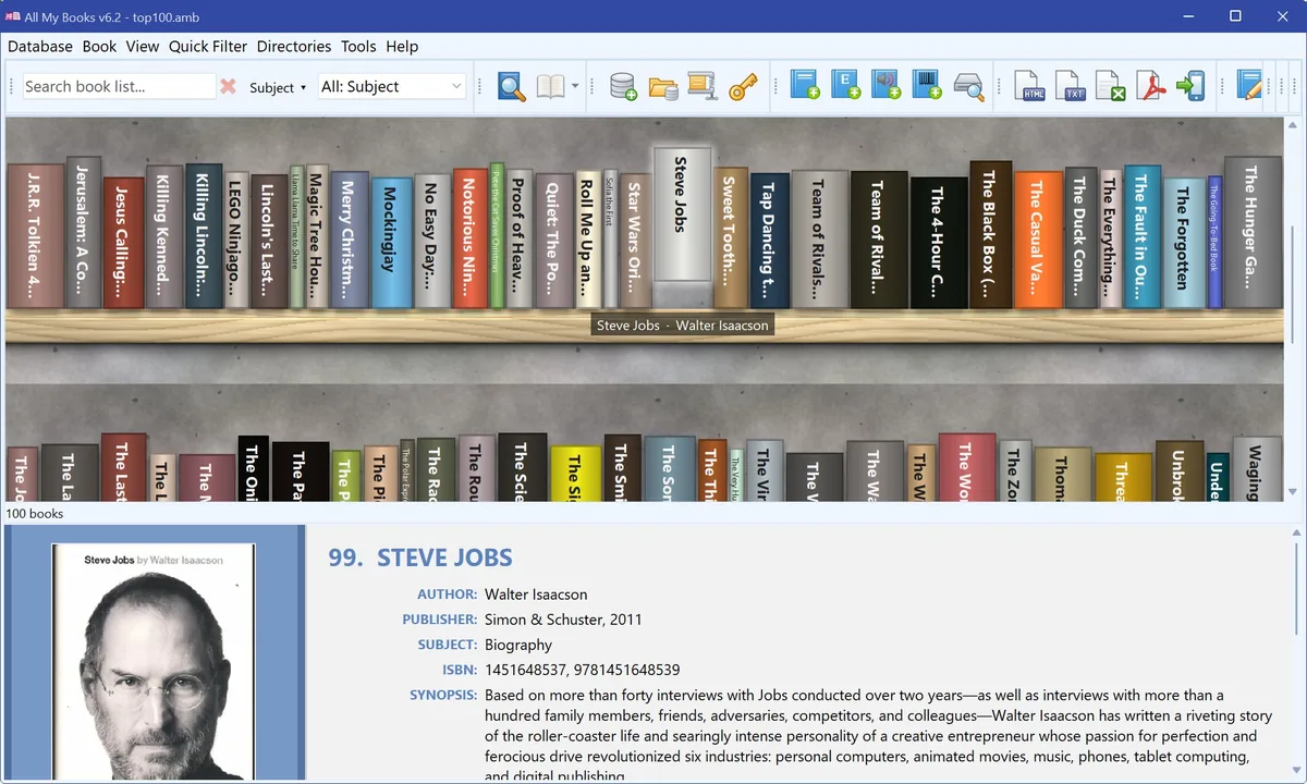 All My Books 6.2: virtual shelf in book spines mode