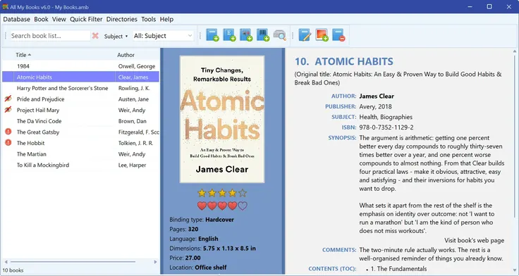All My Books title list with cover and book details, light theme