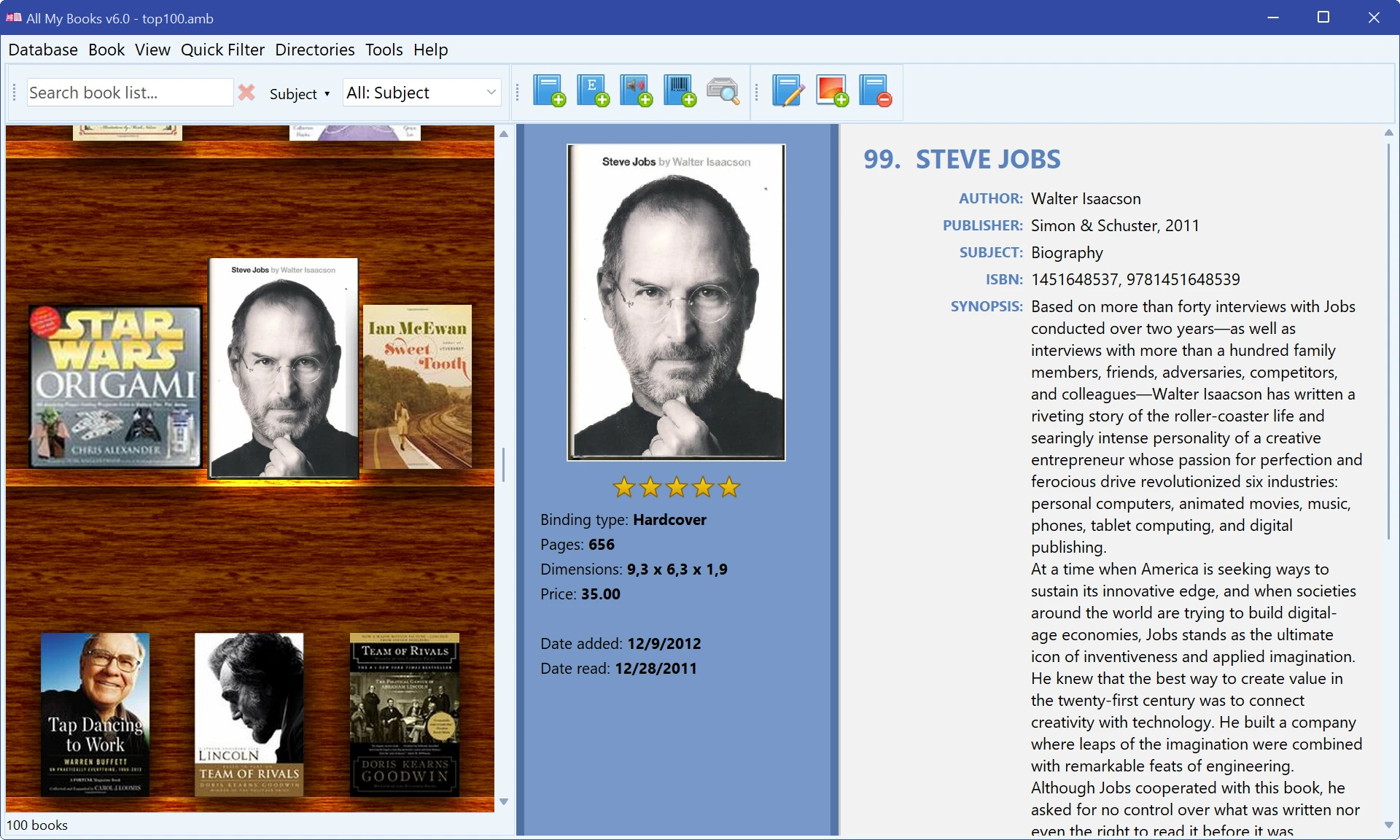 All My Books virtual shelf after import