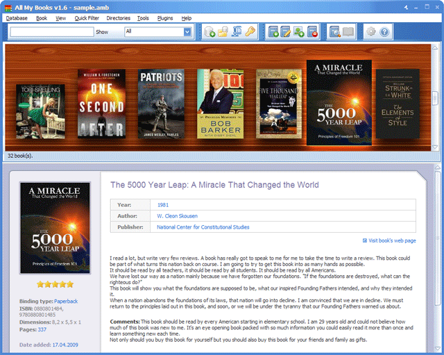 All My Books Virtual Bookshelf View Mode Screenshot