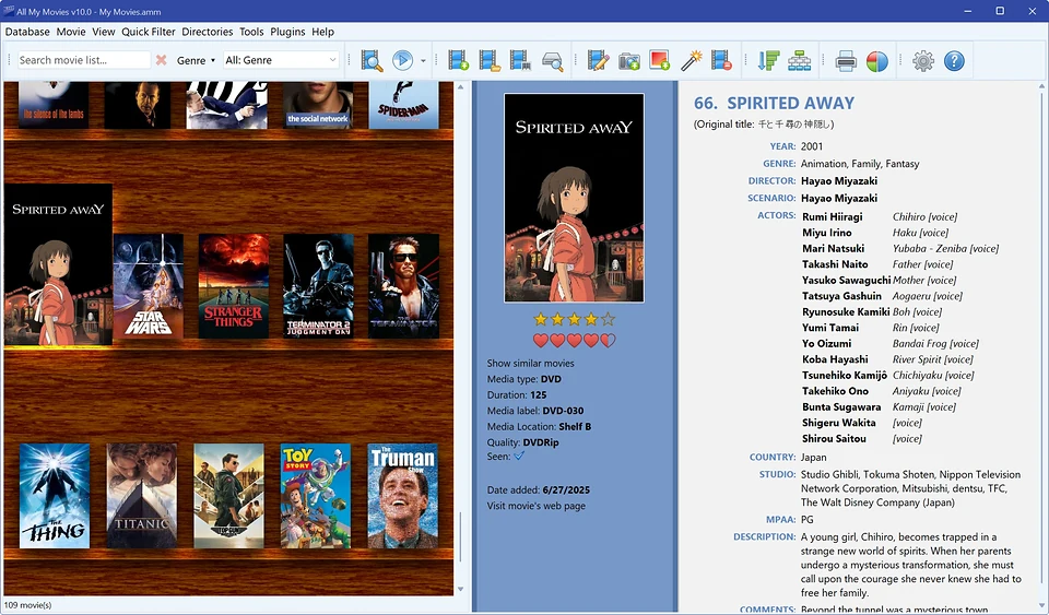 All My Movies main window virtual shelf snapshot