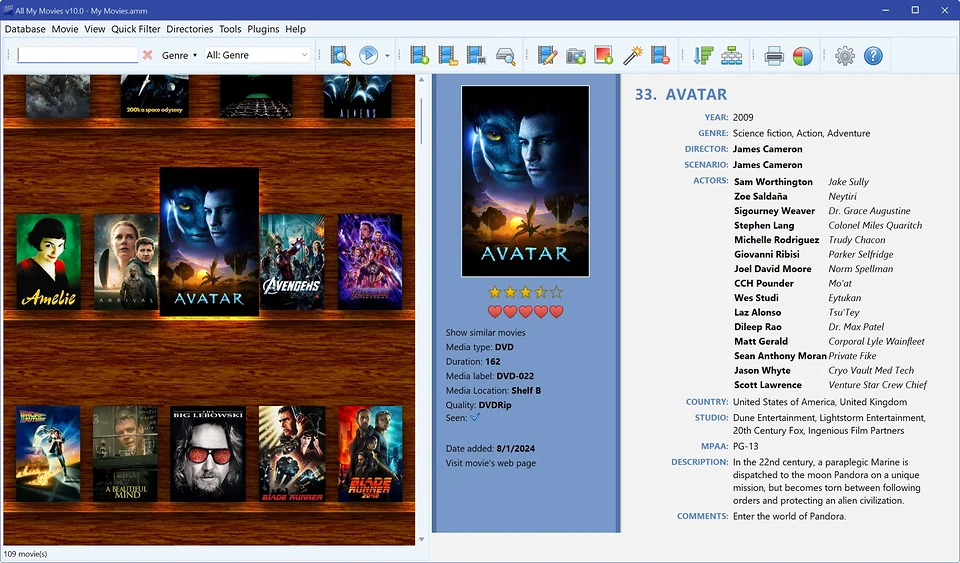 virtual shelf view in All My Movies