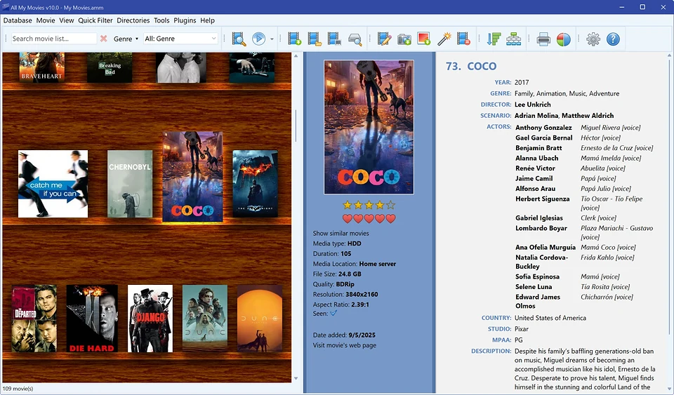 All My Movies main window virtual shelf snapshot