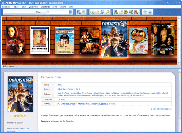 All My Movies main window virtual shelf snapshot