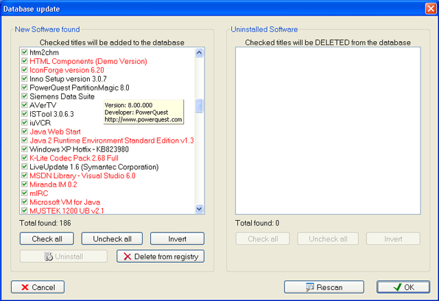 All My Software registry scan snapshot