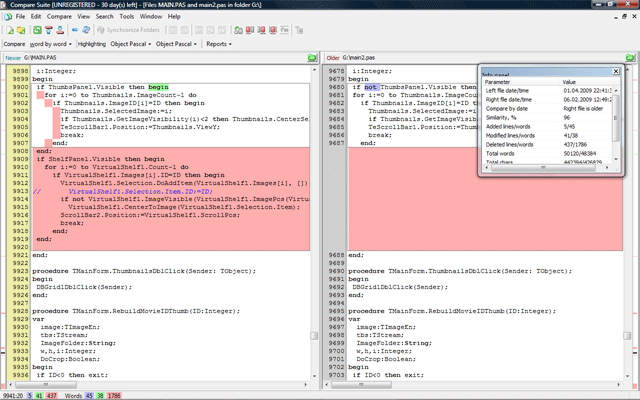Compare Suite main window delphi source code comparison snapshot