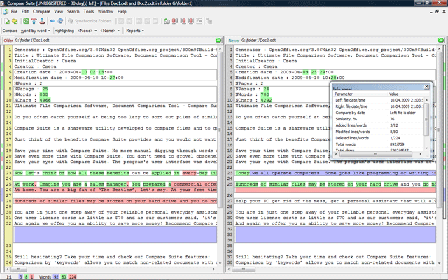 Compare Suite main window - text comparison snapshot