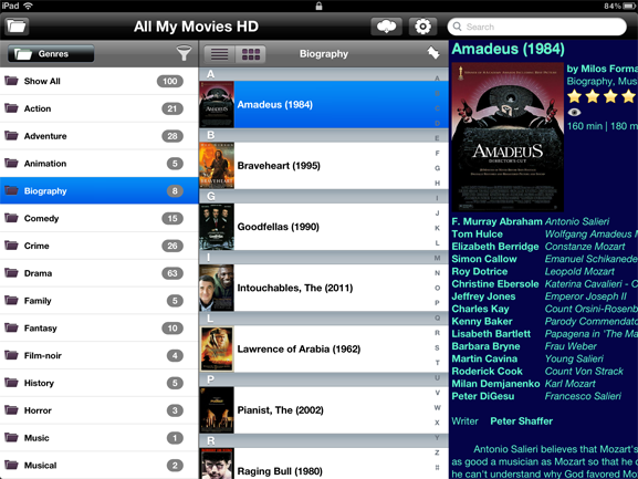 screens of All My Movies for iPad
