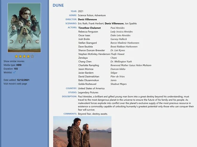 Standard movie card template